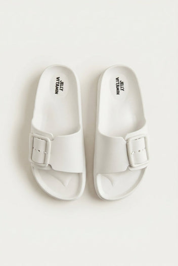 Gold Star - Flatform Slides Buckle - White Matte