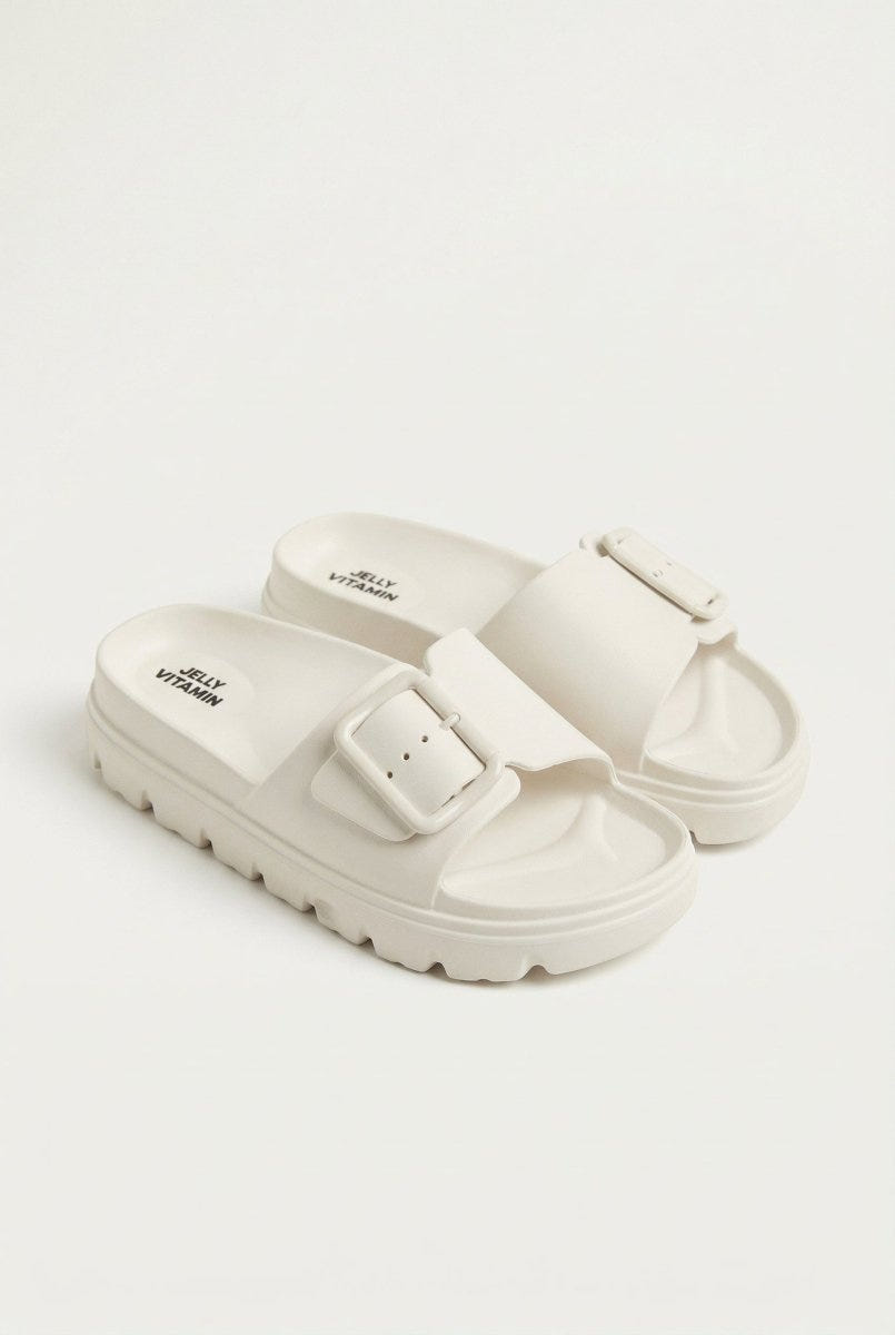 Gold Star - Flatform Slides Buckle - White Matte