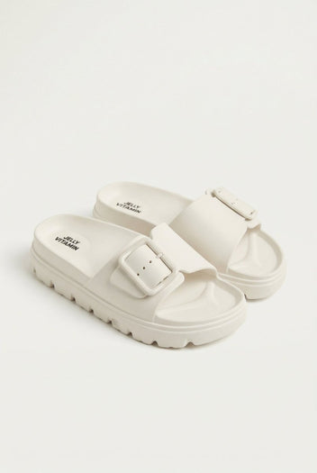 Gold Star - Flatform Slides Buckle - White Matte