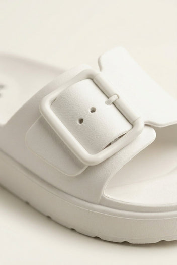 Gold Star - Flatform Slides Buckle - White Matte