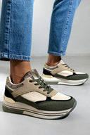 Flatform sneakers σε συνδυασμούς υλικών ERYNN - Χακί - thefashionproject.gr - ERYNN
