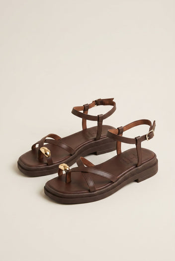 Mariella Fabiani - Flatform Toe Ring Sandals - Brown Matte