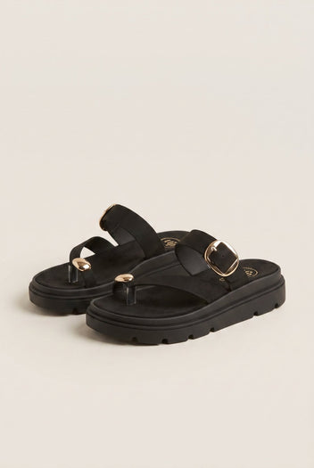 TFP - Flatform Toe Ring Sandals Buckle - Black