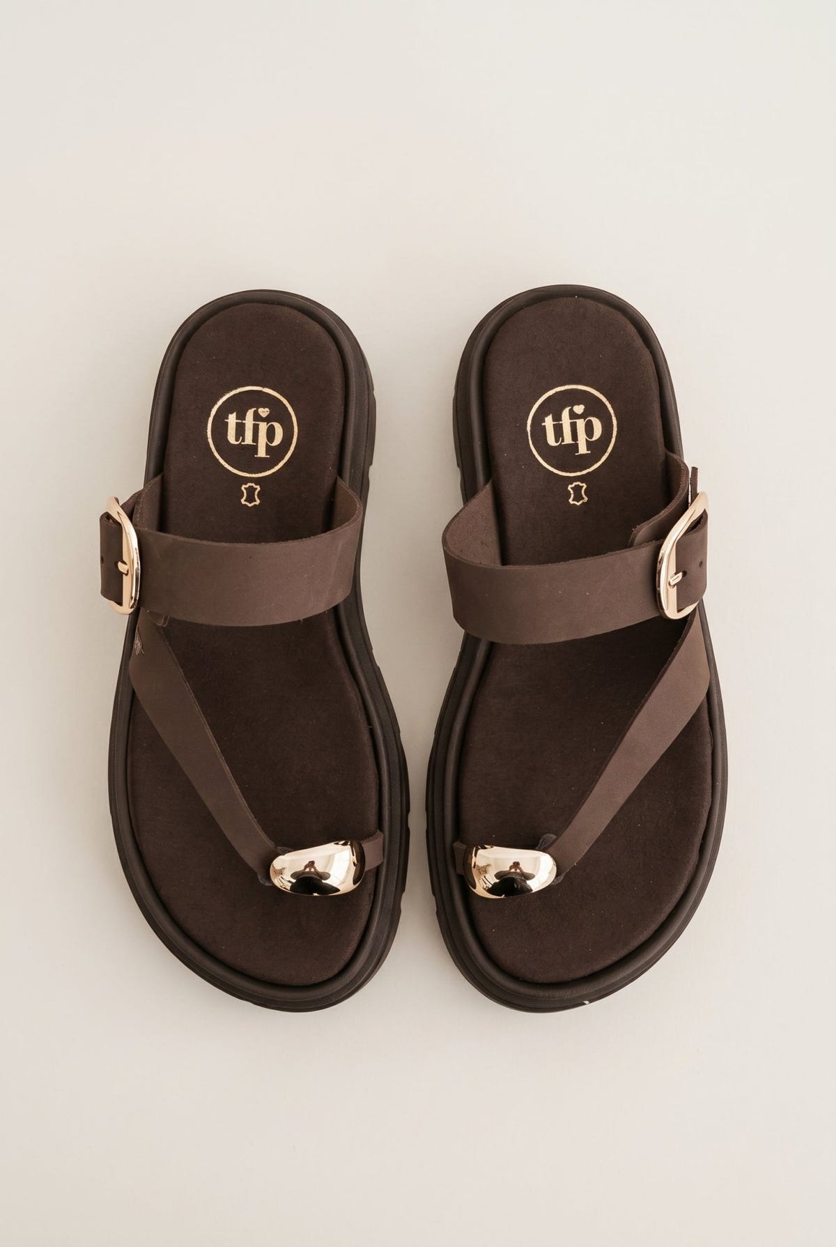 TFP - Flatform Toe Ring Sandals Buckle - Brown