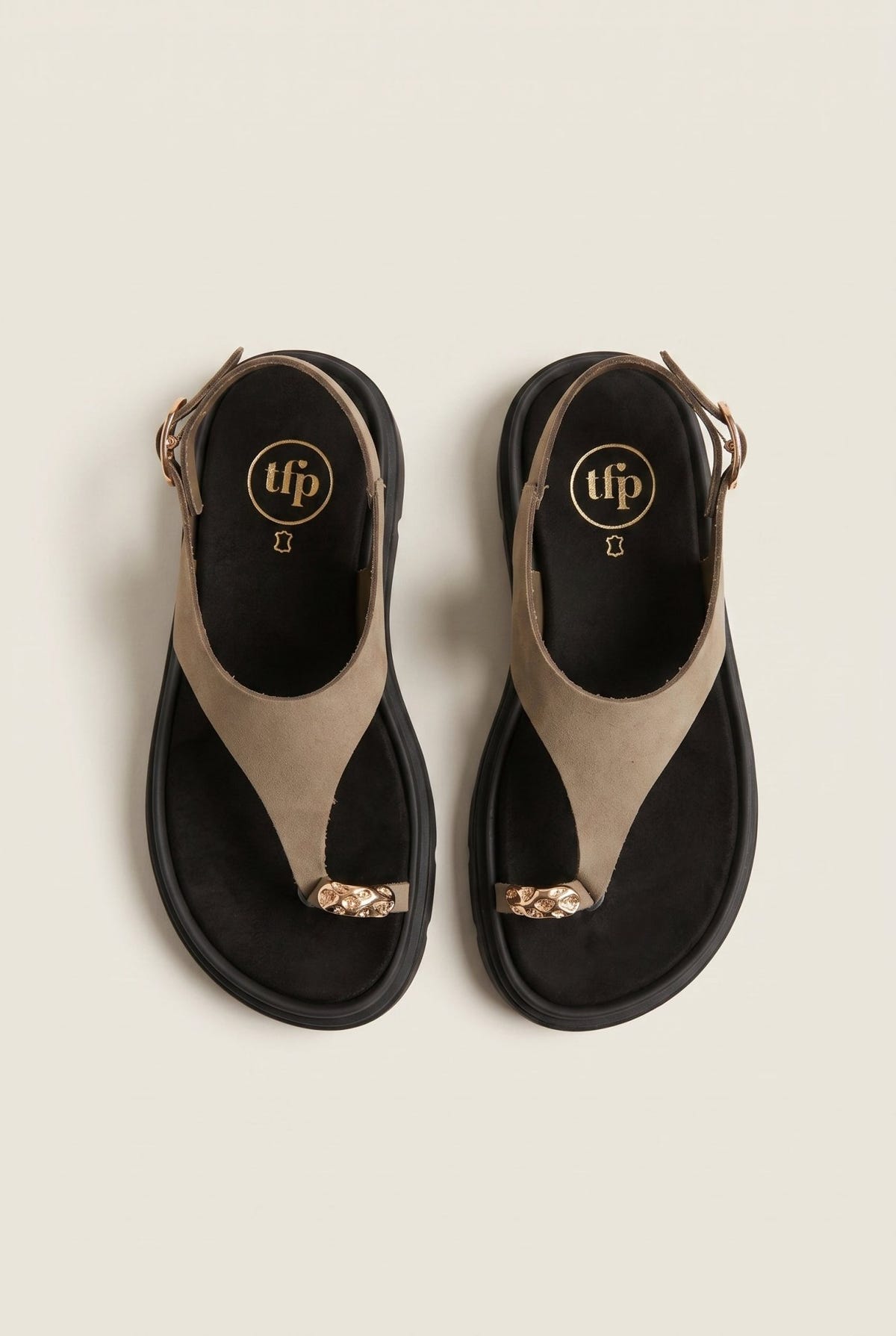 TFP - Flatform Toe Ring Sandals T-Strap - Khaki