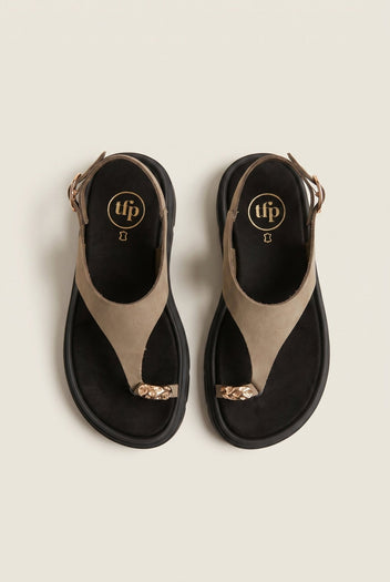 TFP - Flatform Toe Ring Sandals T-Strap - Khaki