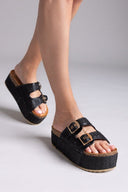 Flatforms από ψάθα με τοκάδες ERYNN - Μαύρο - thefashionproject.gr - ERYNN