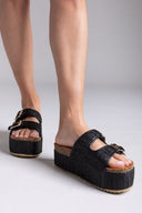 Flatforms από ψάθα με τοκάδες ERYNN - Μαύρο - thefashionproject.gr - ERYNN