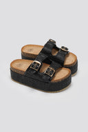 Flatforms από ψάθα με τοκάδες ERYNN - Μαύρο - thefashionproject.gr - ERYNN