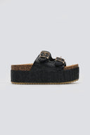 Flatforms από ψάθα με τοκάδες ERYNN - Μαύρο - thefashionproject.gr - ERYNN