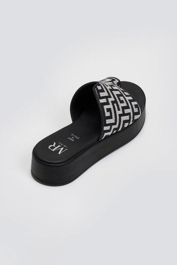 Flatforms ασύμμετρα σανδάλια με print - Μαύρο - thefashionproject.gr - MIRA