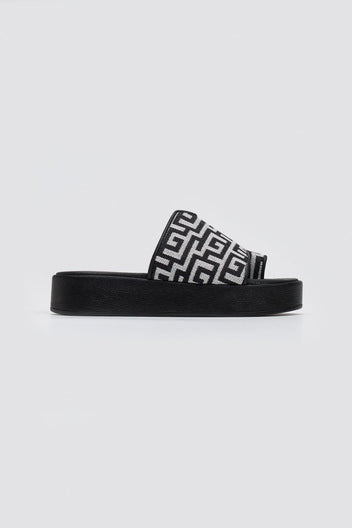 Flatforms ασύμμετρα σανδάλια με print - Μαύρο - thefashionproject.gr - MIRA