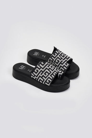 Flatforms ασύμμετρα σανδάλια με print - Μαύρο - thefashionproject.gr - MIRA