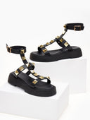 Flatforms δερμάτινα IRIS με τρουκς - Μαύρο - thefashionproject.gr - IRIS
