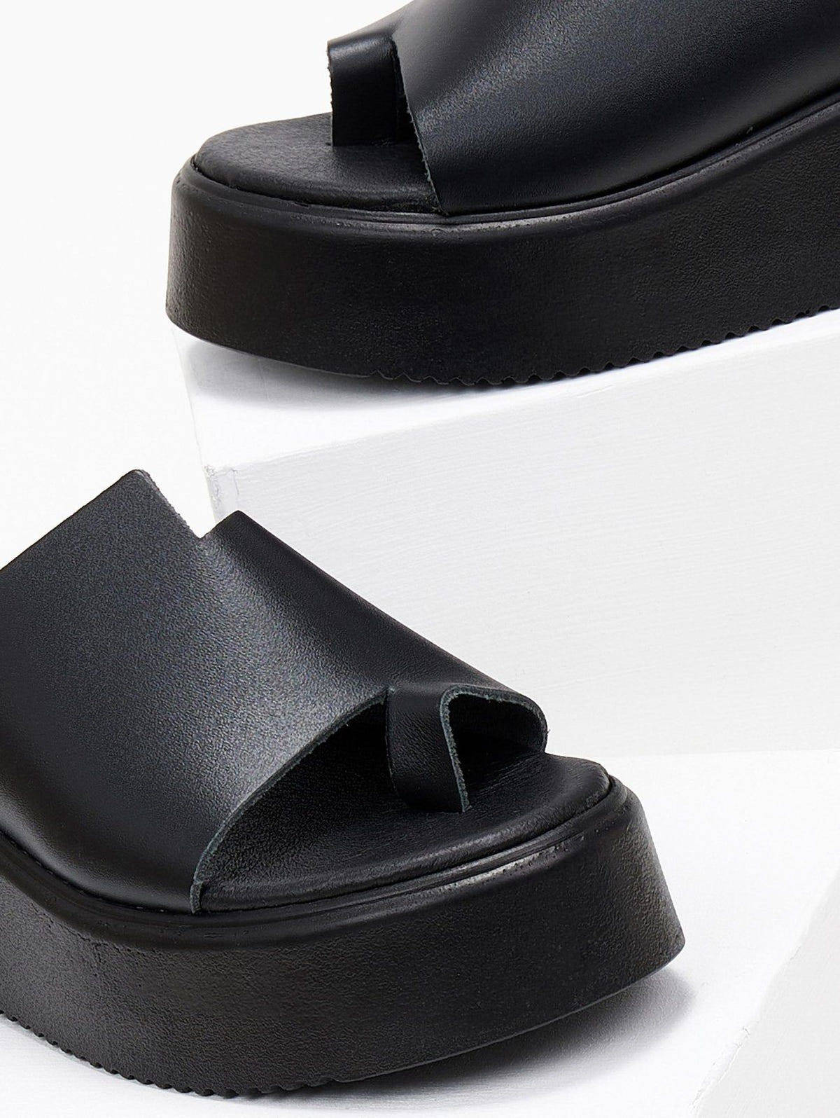 Flatforms δερμάτινα με άνιση φάσα estil - Μαύρο - thefashionproject.gr - Estil