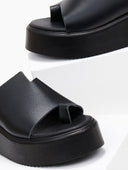 Flatforms δερμάτινα με άνιση φάσα estil - Μαύρο - thefashionproject.gr - Estil