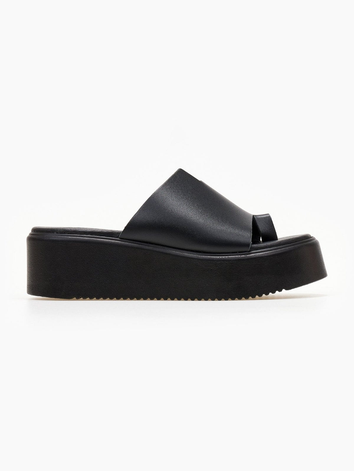Flatforms δερμάτινα με άνιση φάσα estil - Μαύρο - thefashionproject.gr - Estil