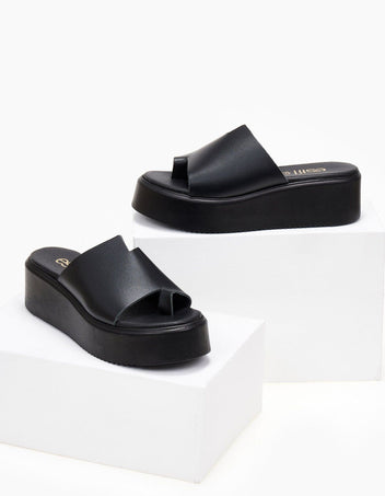 Flatforms δερμάτινα με άνιση φάσα estil - Μαύρο - thefashionproject.gr - Estil