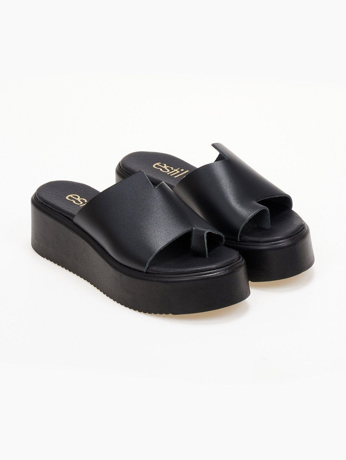 Flatforms δερμάτινα με άνιση φάσα estil - Μαύρο - thefashionproject.gr - Estil