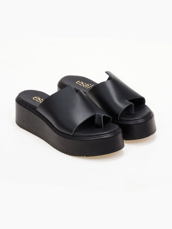 Flatforms δερμάτινα με άνιση φάσα estil - Μαύρο - thefashionproject.gr - Estil