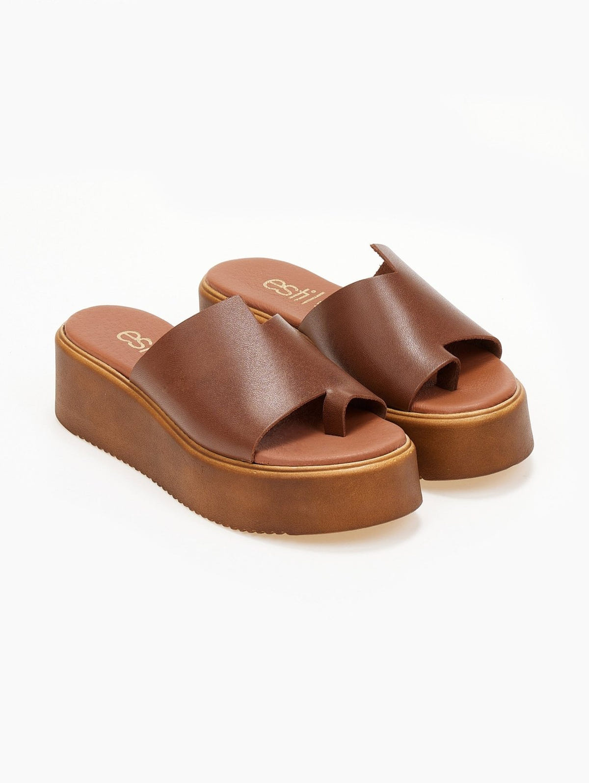 Flatforms δερμάτινα με άνιση φάσα estil - Ταμπά - thefashionproject.gr - Estil
