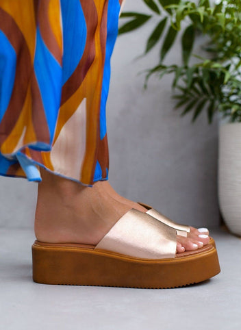 Flatforms δερμάτινα με άνιση φάσα estil - Χαλκός - thefashionproject.gr - Estil