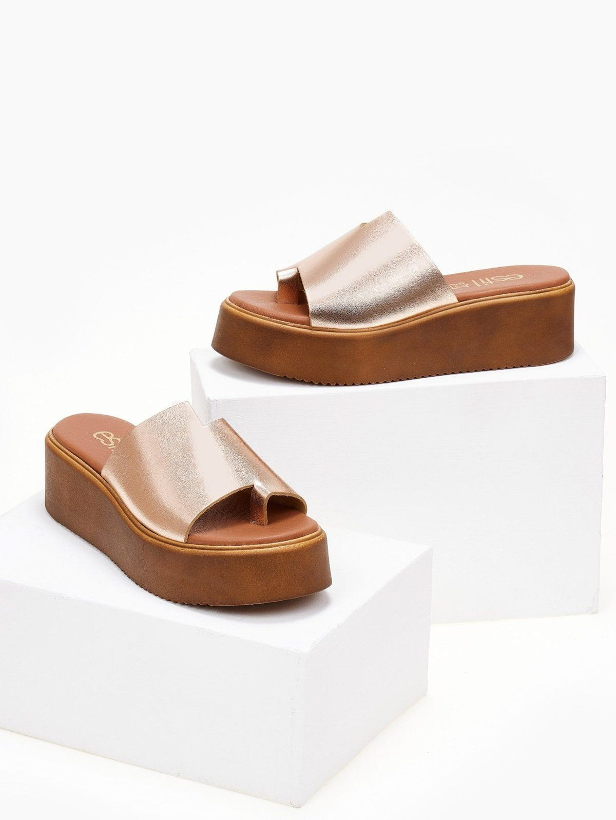 Flatforms δερμάτινα με άνιση φάσα estil - Χαλκός - thefashionproject.gr - Estil