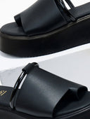 Flatforms δερμάτινα με φαρδιά φάσα Estil - Μαύρο - thefashionproject.gr - Estil