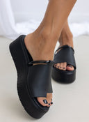 Flatforms δερμάτινα με φαρδιά φάσα Estil - Μαύρο - thefashionproject.gr - Estil