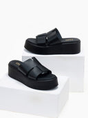 Flatforms δερμάτινα με ιδιαίτερη φάσα Estil - Μαύρο - thefashionproject.gr - Estil