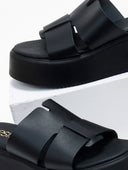 Flatforms δερμάτινα με ιδιαίτερη φάσα Estil - Μαύρο - thefashionproject.gr - Estil
