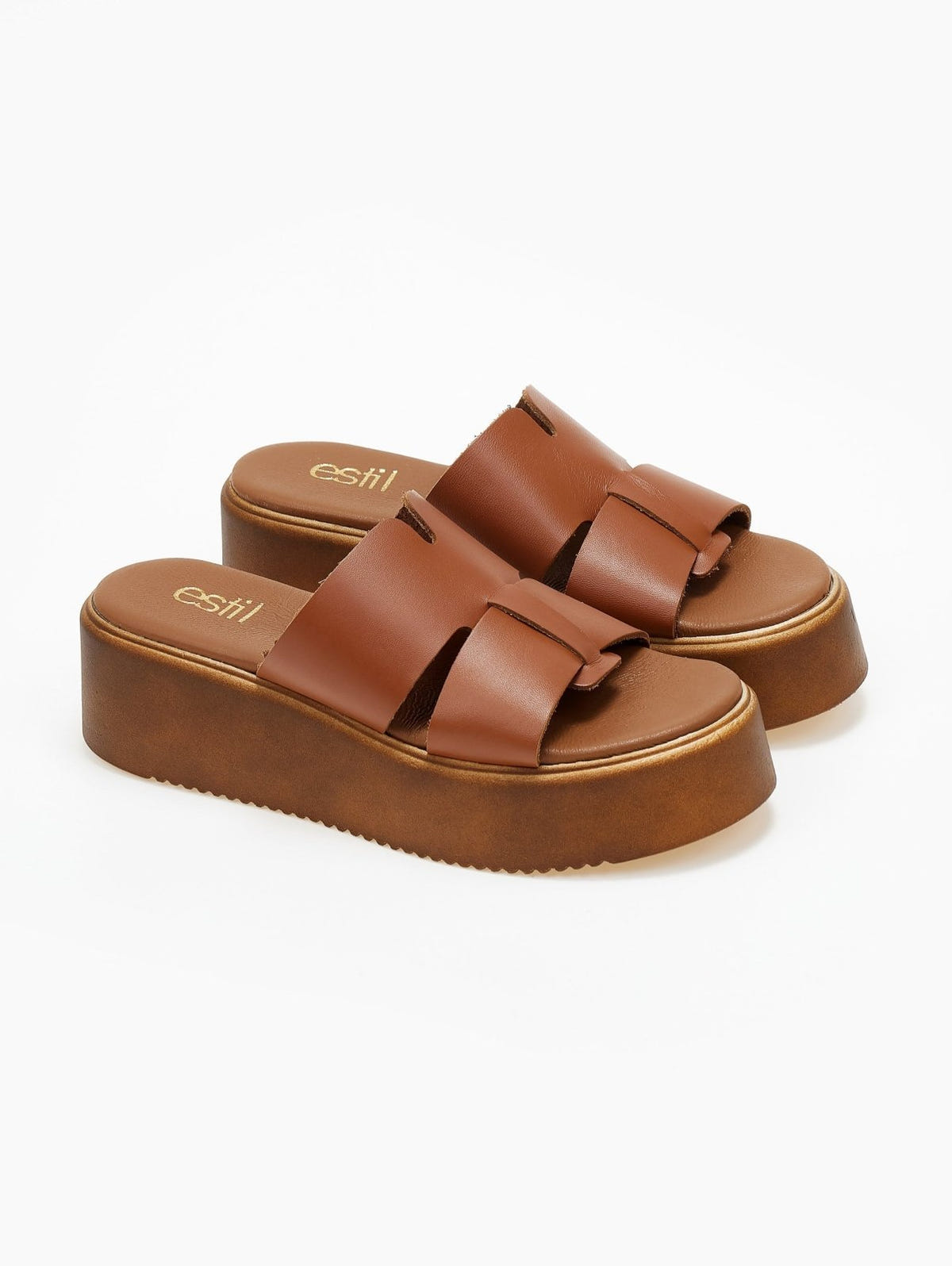 Flatforms δερμάτινα με ιδιαίτερη φάσα Estil - Ταμπά - thefashionproject.gr - Estil