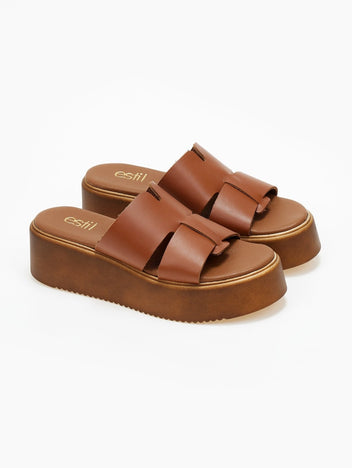 Flatforms δερμάτινα με ιδιαίτερη φάσα Estil - Ταμπά - thefashionproject.gr - Estil