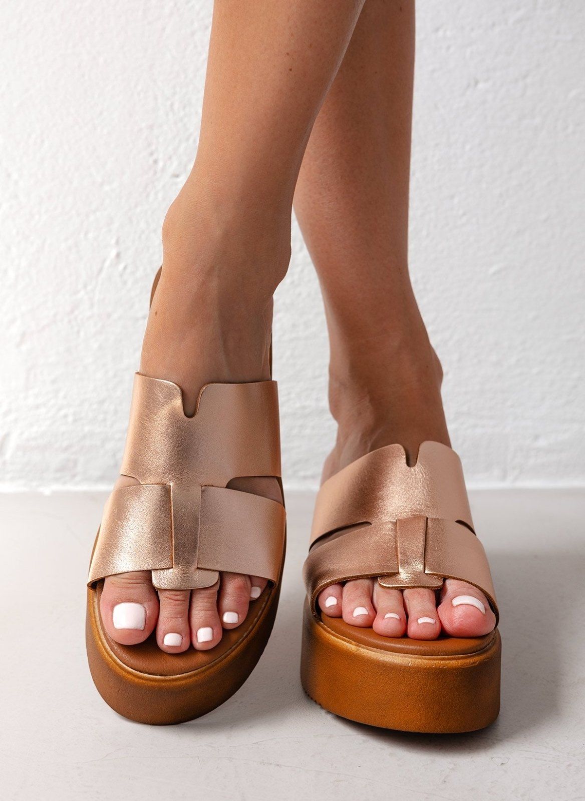 Flatforms δερμάτινα με ιδιαίτερη φάσα Estil - Χαλκός - thefashionproject.gr - Estil