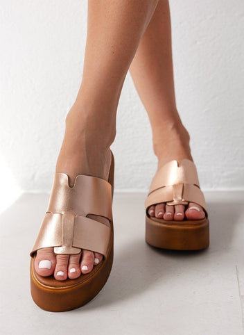 Flatforms δερμάτινα με ιδιαίτερη φάσα Estil - Χαλκός - thefashionproject.gr - Estil