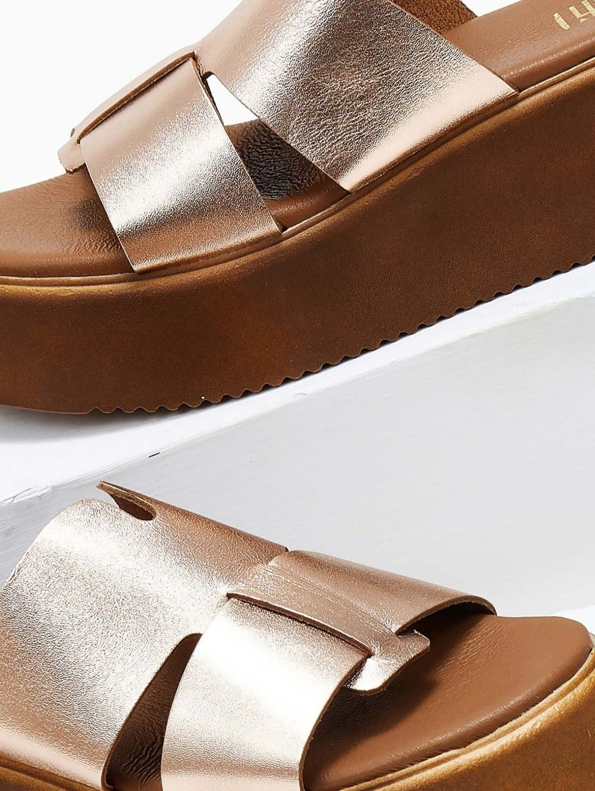 Flatforms δερμάτινα με ιδιαίτερη φάσα Estil - Χαλκός - thefashionproject.gr - Estil