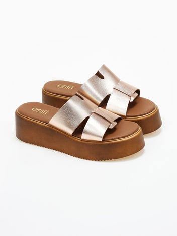 Flatforms δερμάτινα με ιδιαίτερη φάσα Estil - Χαλκός - thefashionproject.gr - Estil