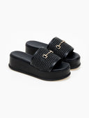 Flatforms δερμάτινα με ψάθινη φάσα Estil