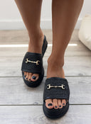 Flatforms δερμάτινα με ψάθινη φάσα Estil