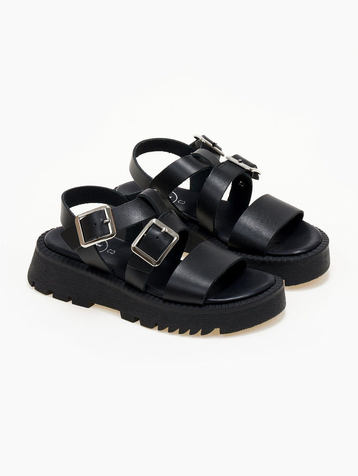 Flatforms δερμάτινα με τοκάδες TFP - Μαύρο - thefashionproject.gr - TFP
