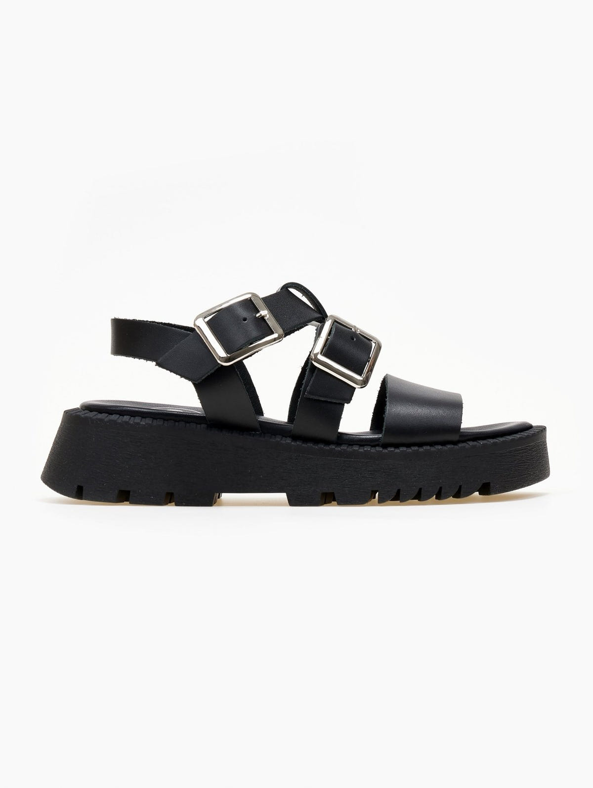 Flatforms δερμάτινα με τοκάδες TFP - Μαύρο - thefashionproject.gr - TFP