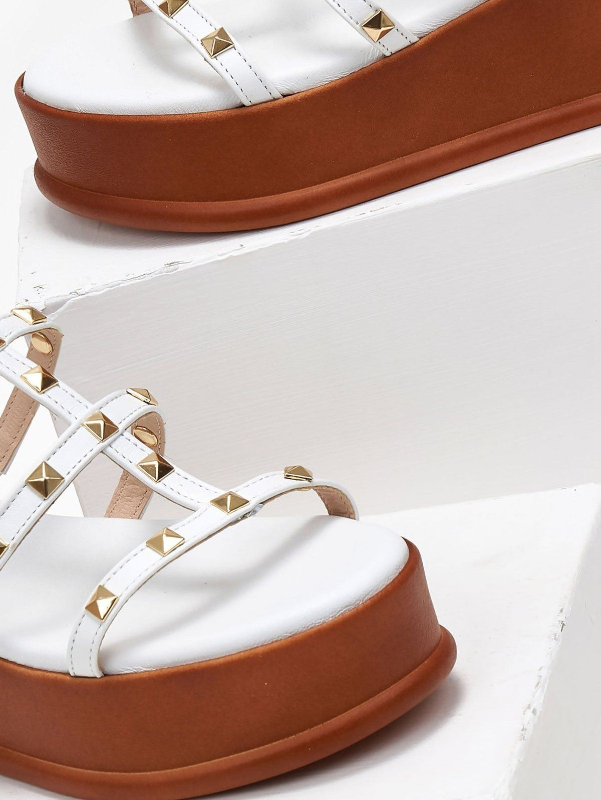 Flatforms δερμάτινα με τρουκς estil - Λευκό - thefashionproject.gr - Estil