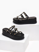 Flatforms δερμάτινα με τρουκς estil - Μαύρο - thefashionproject.gr - Estil