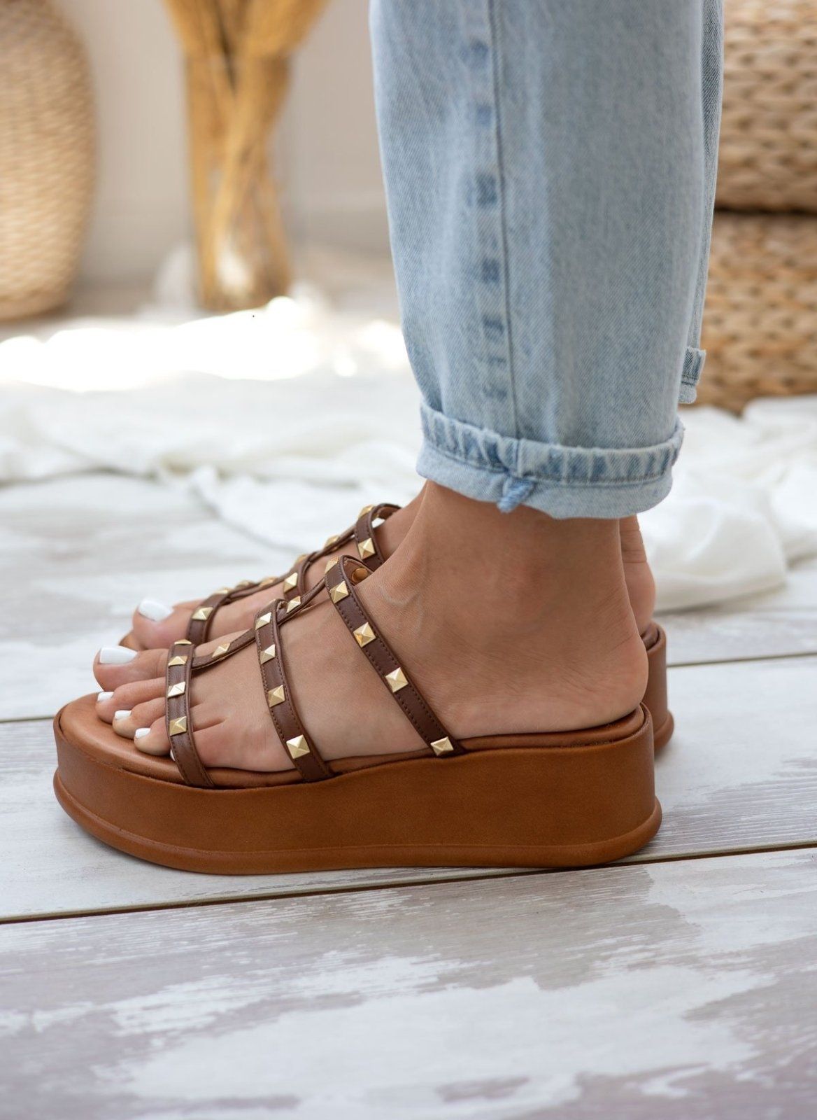 Flatforms δερμάτινα με τρουκς estil - Ταμπά - thefashionproject.gr - Estil