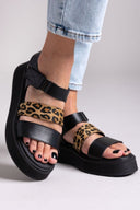 Flatforms δερμάτινα με velcro και print Ragazza 01227 - Μαύρο - thefashionproject.gr - RAGAZZA