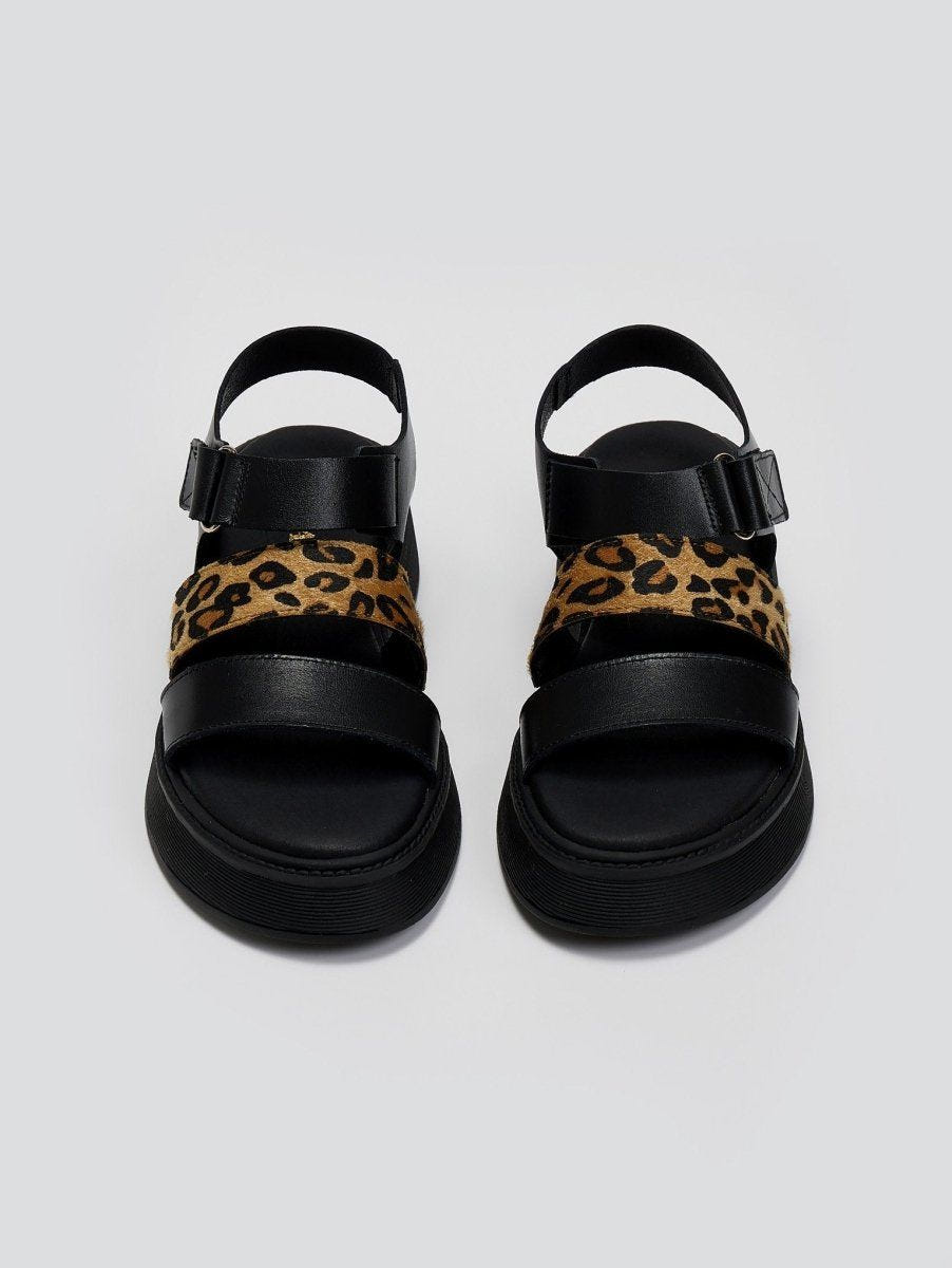 Flatforms δερμάτινα με velcro και print Ragazza 01227 - Μαύρο - thefashionproject.gr - RAGAZZA