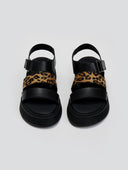 Flatforms δερμάτινα με velcro και print Ragazza 01227 - Μαύρο - thefashionproject.gr - RAGAZZA