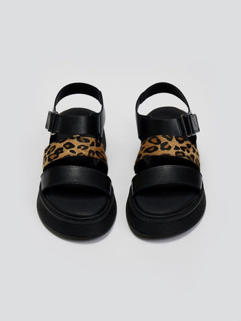 Flatforms δερμάτινα με velcro και print Ragazza 01227 - Μαύρο - thefashionproject.gr - RAGAZZA