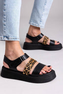 Flatforms δερμάτινα με velcro και print Ragazza 01227 - Μαύρο - thefashionproject.gr - RAGAZZA