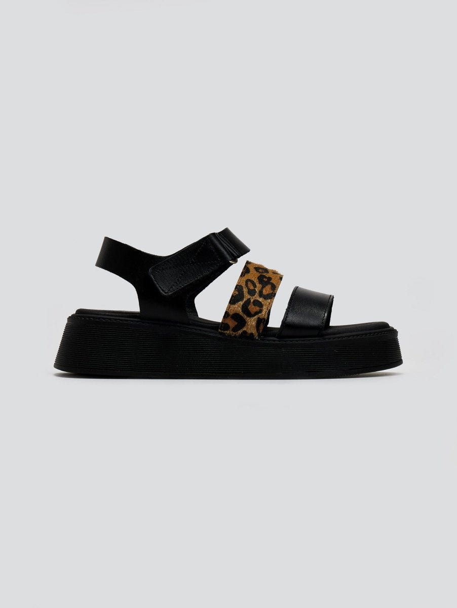 Flatforms δερμάτινα με velcro και print Ragazza 01227 - Μαύρο - thefashionproject.gr - RAGAZZA